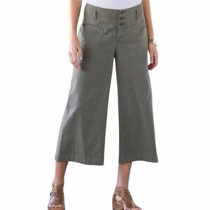 Sundance Brianna Green Wide Leg Cropped‎ Linen Blend Pants